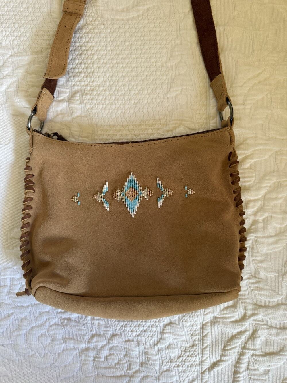 Minnetonka Beaded Suede Purse Handbag Nizhoni Leather Crossbody Bag Satchel